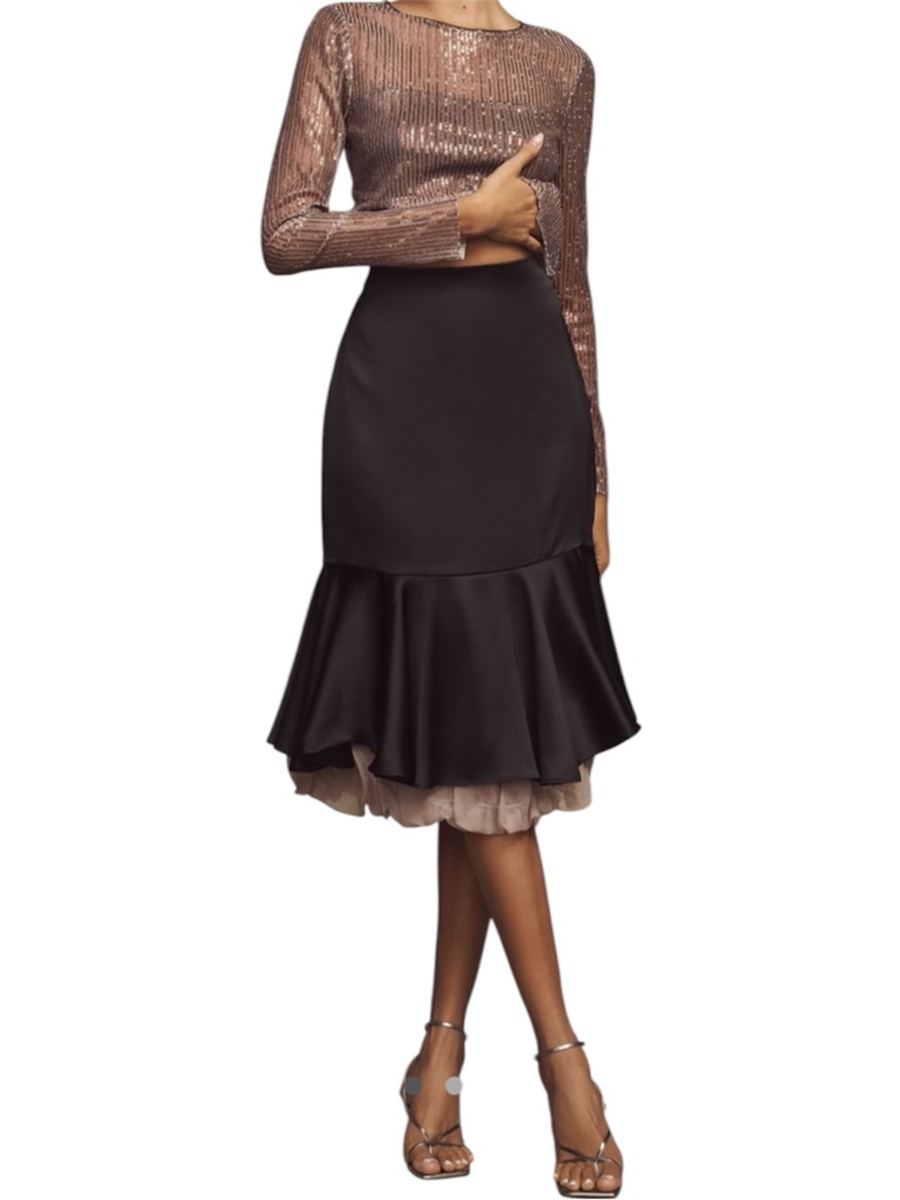 NWT Anthropologie Organza Bubble Slip Midi Skirt - Black - Size 2